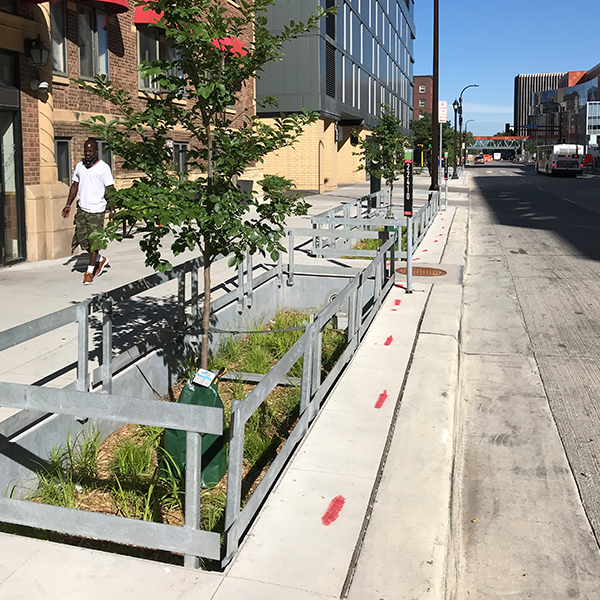 Example of installed green stormwater infrastructure: Bioretention planter